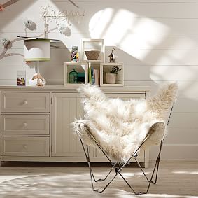 Ivory Furlicious Faux-Fur Butterfly Chair