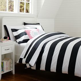 Cottage Stripe Duvet Cover &amp; Sham, Black