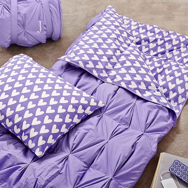 Pintuck Sleeping Bag &amp; Pillowcase, Purple Sweethearts