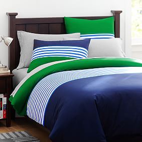 Nantucket Stripe Duvet Cover, Navy/Green