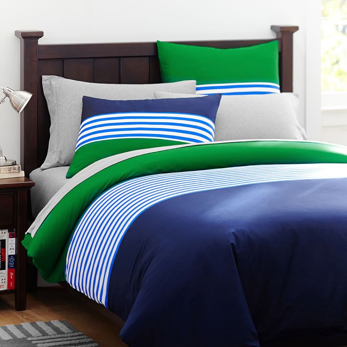 Nantucket Stripe Duvet Cover, Navy/Green