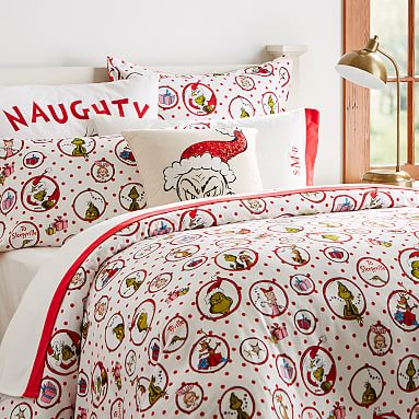 Pottery barn teen the grinch factory festive organic flannel sheets