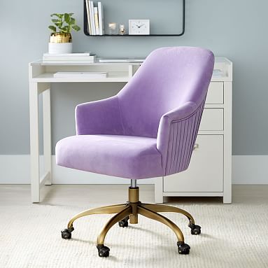 Performance Everyday Velvet Lilac Pleated Swivel Desk Chair Pottery Barn Teen