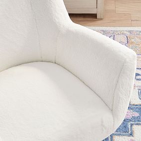 Faux Fur Ivory Lennon Low Swivel Chair