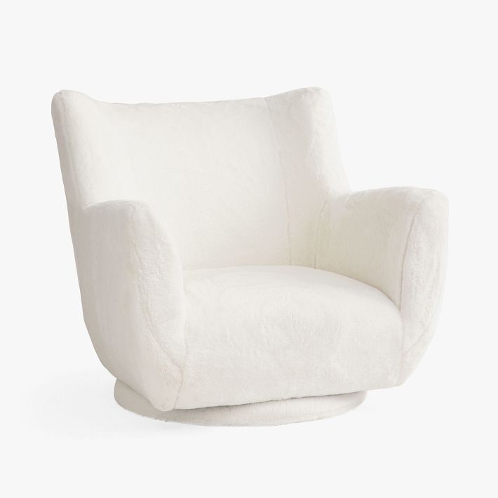 Faux Fur Ivory Lennon Low Swivel Chair