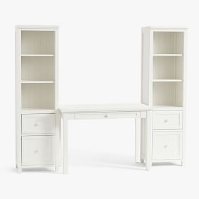 Beadboard Writing Desk &amp; Bookcase Set, Simply White