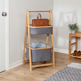 Bamboo &amp; Canvas 2-Tier Collapsible Shelves