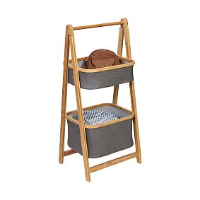 Bamboo &amp; Canvas 2-Tier Collapsible Shelves