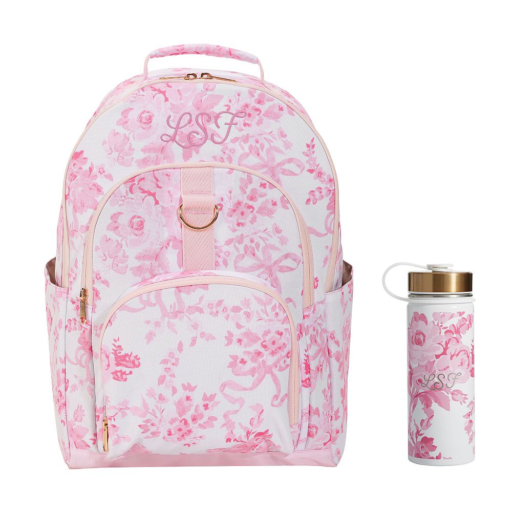 Gear-Up LoveShackFancy Pink Damask Backpack &amp; Water Bottle Bundle