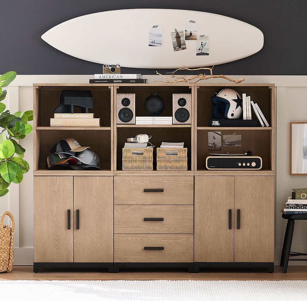 Kearny Wall Bookcase with Cubbies &amp; Mixed Cabinets (73.5&quot;)