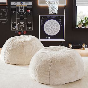 Ivory Polar Bear Faux Fur Bean Bag Chair Slipcover Only