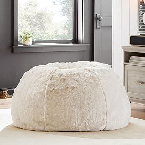 Ivory Polar Bear Faux Fur Bean Bag Chair Slipcover Only