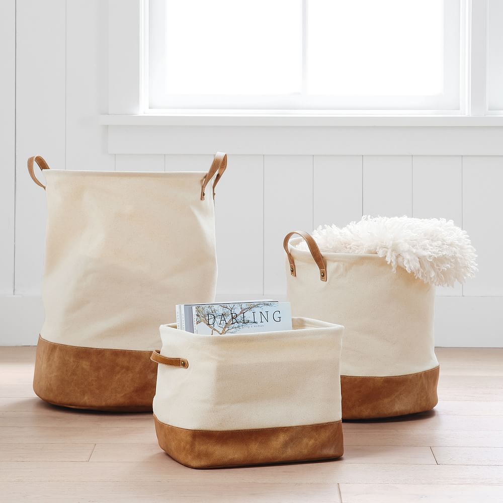 Vegan Leather-Trim Canvas Bins