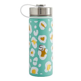 Slim Aqua Gold Metallic Leopard Water Bottle