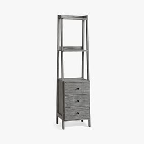 Highland Narrow Bookshelf with Drawers, Smoked Charcoal, In-Home