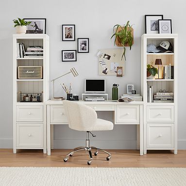 Beadboard Small Space Storage Desk and Tower Set Simply White
