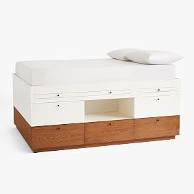 west elm x pbt Modern Captain's Bed, Twin, White/Pecan