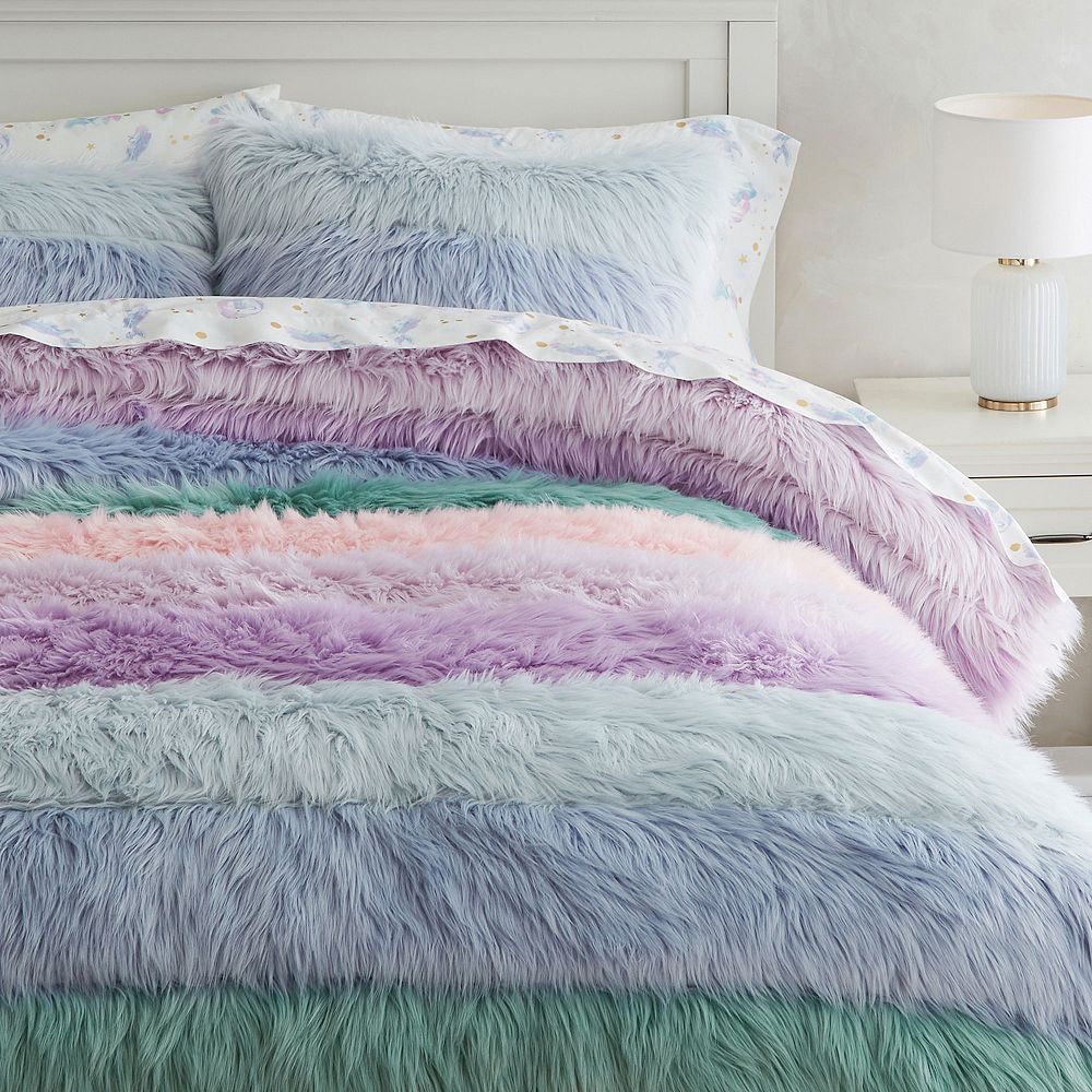Rainbow Jumbo Faux-Fur Quilt