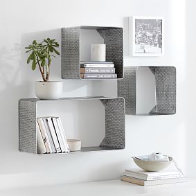Textured Metal Cubes &amp; Rectangular Shelf, Set Of 3