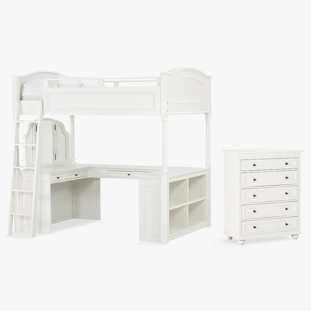 Chelsea Vanity Loft Bed &amp; 5-Drawer Tall Dresser Set
