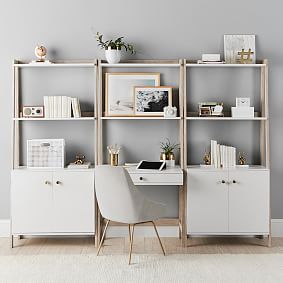 Highland Wall Desk &amp; Wide Bookshelf Set