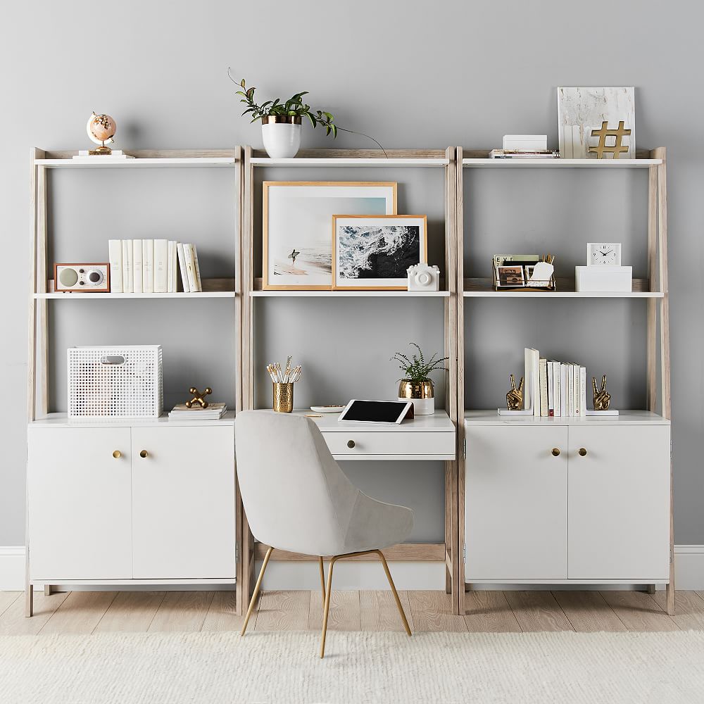 Highland Wall Desk &amp; Wide Bookshelf Set