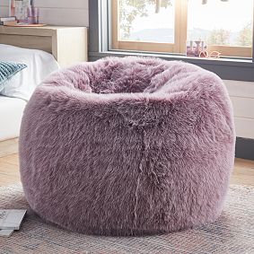 Feathery Faux Fur Fig Bean Bag Chair Slipcover Only