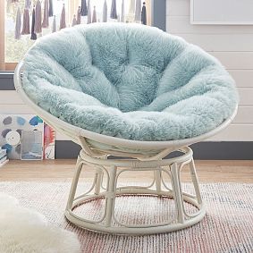 Feathery Faux-Fur Porcelain Blue Papasan Chair