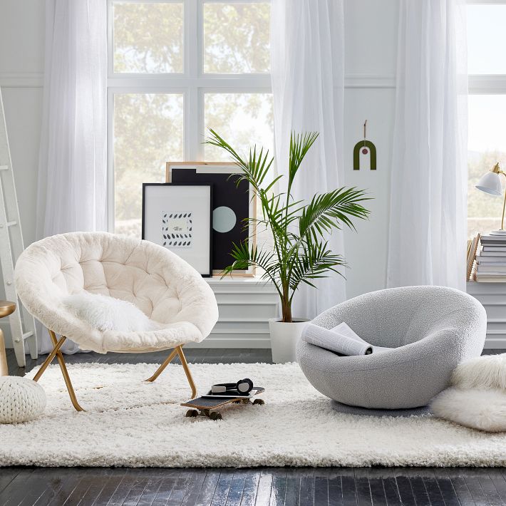 Ivory Polar Bear Faux Fur Round Chair Pottery Barn Teen