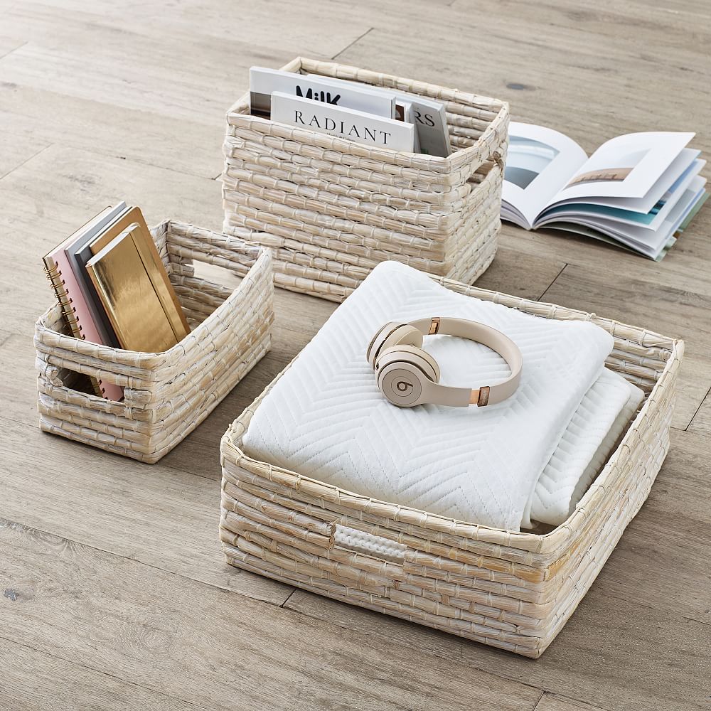 Naturalist Woven Storage Bins, Whitewash