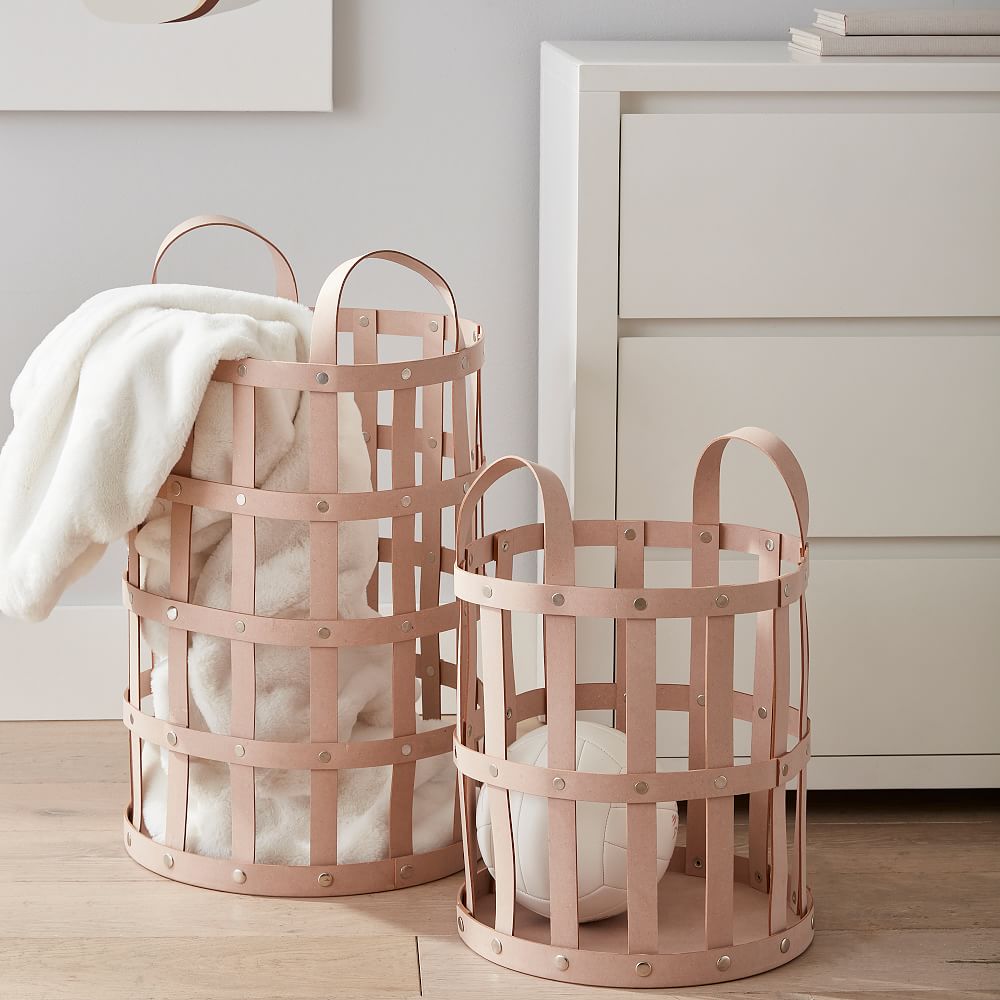 Woven Recycled Leather Storage Bins