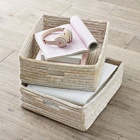 Naturalist Woven Storage Bins, Whitewash