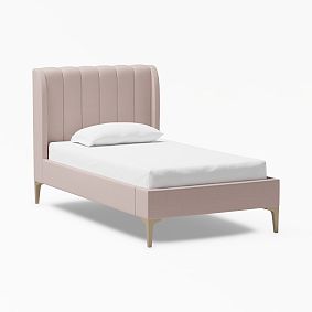 Avalon Channel Stitch Upholstered Bed, Twin, Lustre Velvet Dusty Blush