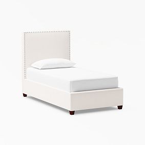 Raleigh Nailhead Upholstered Bed, Twin, Twill White