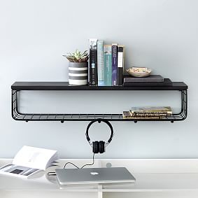 Metal Grid Shelf with Hooks (36&quot;)