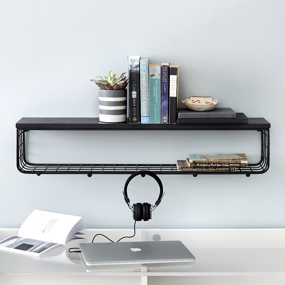 Metal Grid Shelf with Hooks (36&quot;)