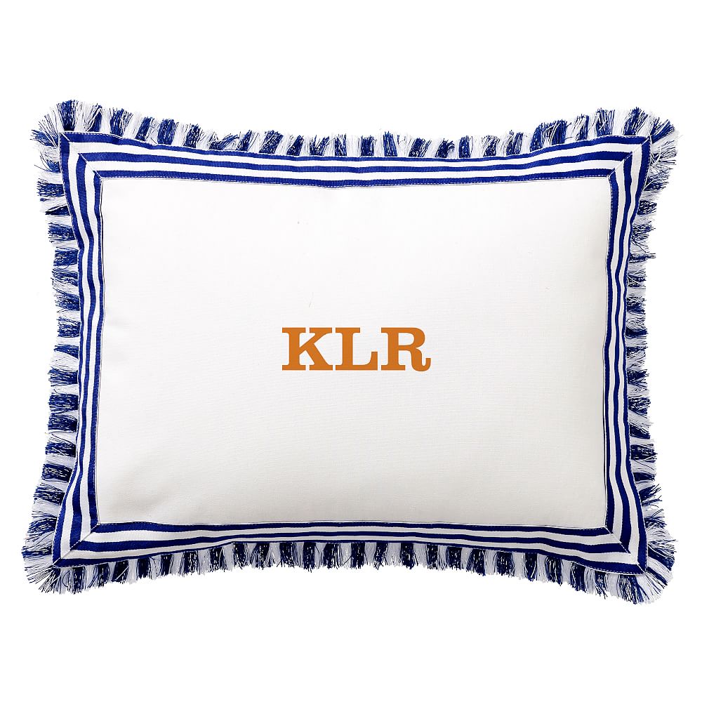 Fringe Border Navy Monogram Pillow Cover