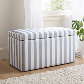 Cabana Stripe Chambray Rectangular Storage Bench (32&quot;)