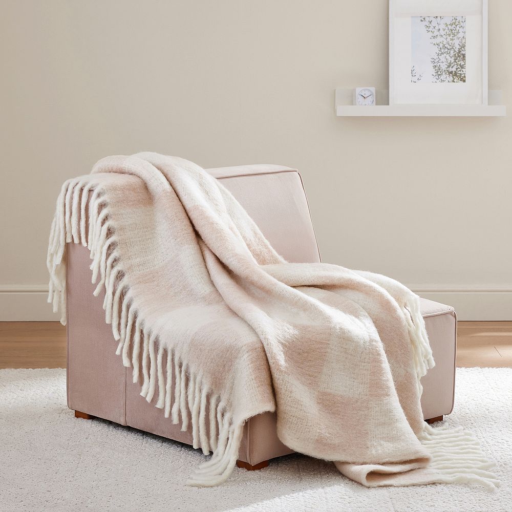 Faux Mohair Check Throw Blanket