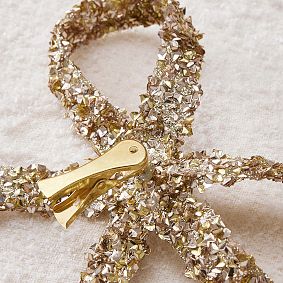 LoveShackFancy Beaded Gold Bow Clips - Set of 4