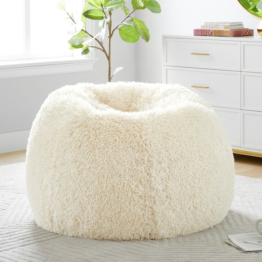Mongolian Faux-Fur Ivory Bean Bag Chair