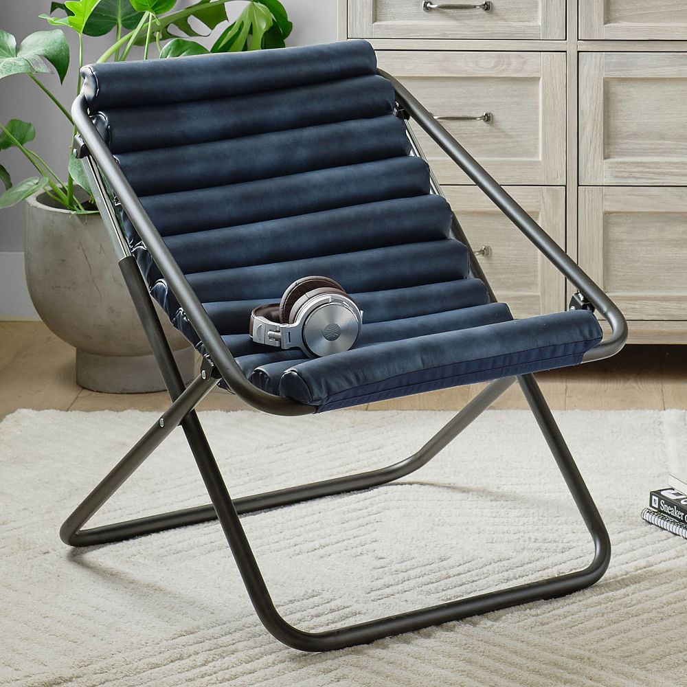 Faux Leather Navy Sling Chair