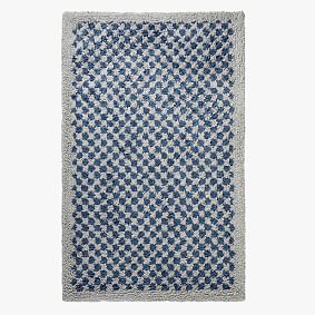 Checkered Wool Rug - Faded Navy