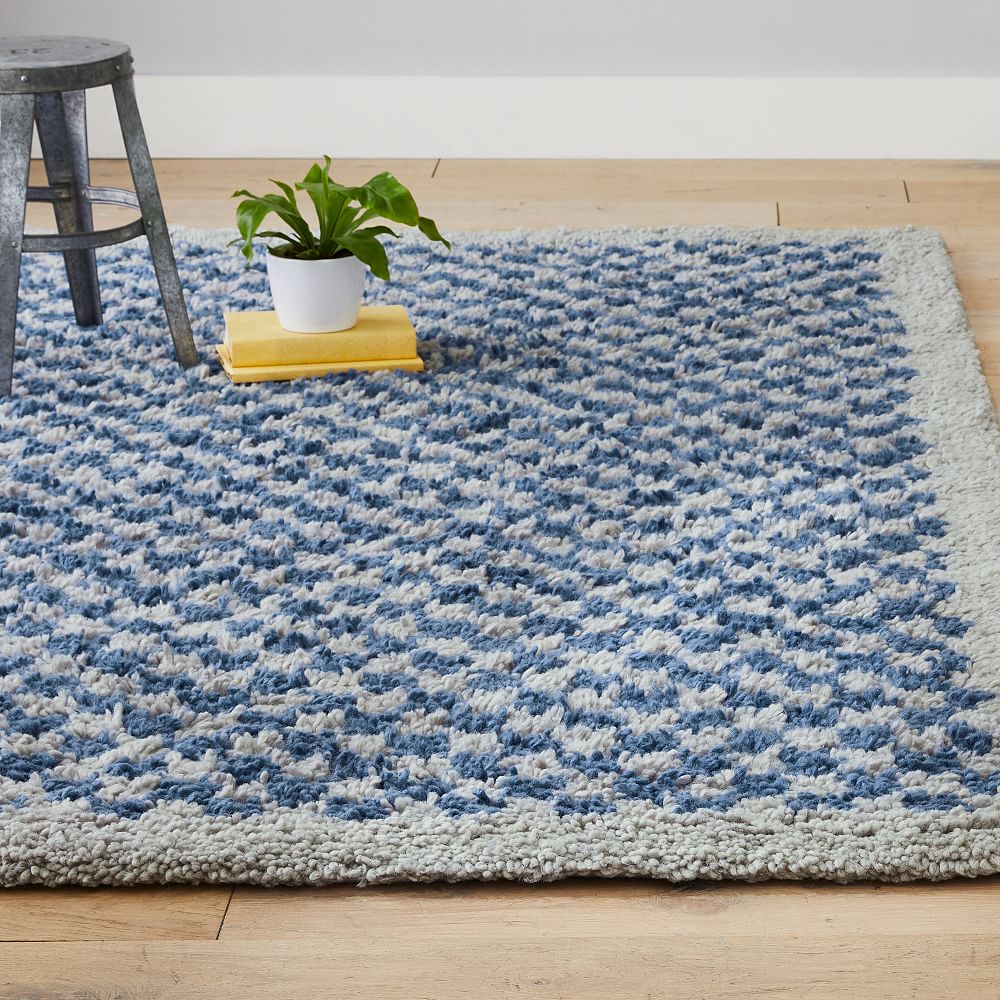 Checkered Wool Rug - Faded Navy
