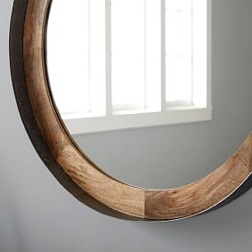 Round Wood and Metal Wall Mirror