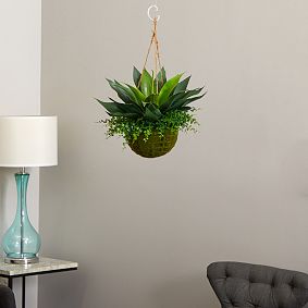 Agave and Maiden Hair Artificial Plant in Hanging Basket
