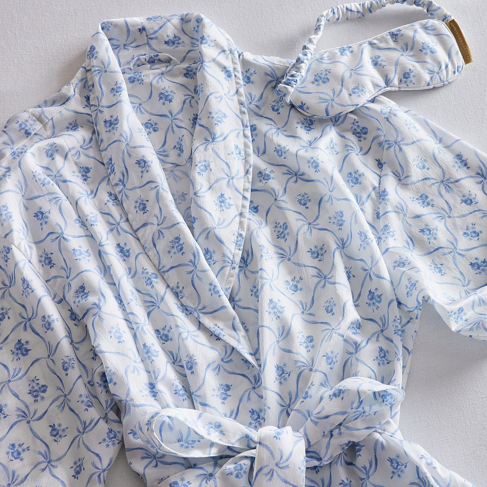 LoveShackFancy Floral Trellis Silky Robe &amp; Floral Trellis Eye Mask Set