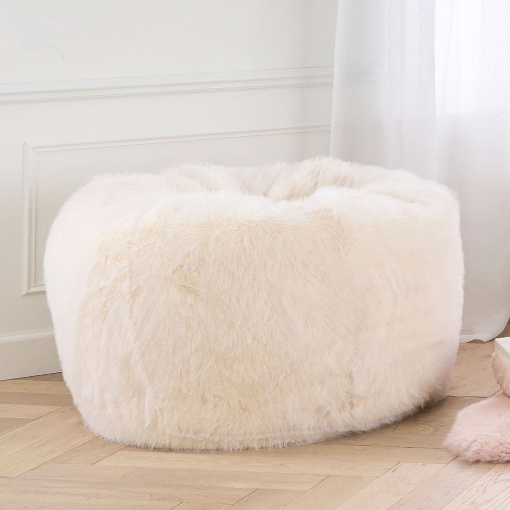 Feathery Faux Fur Ivory Bean Bag Chair