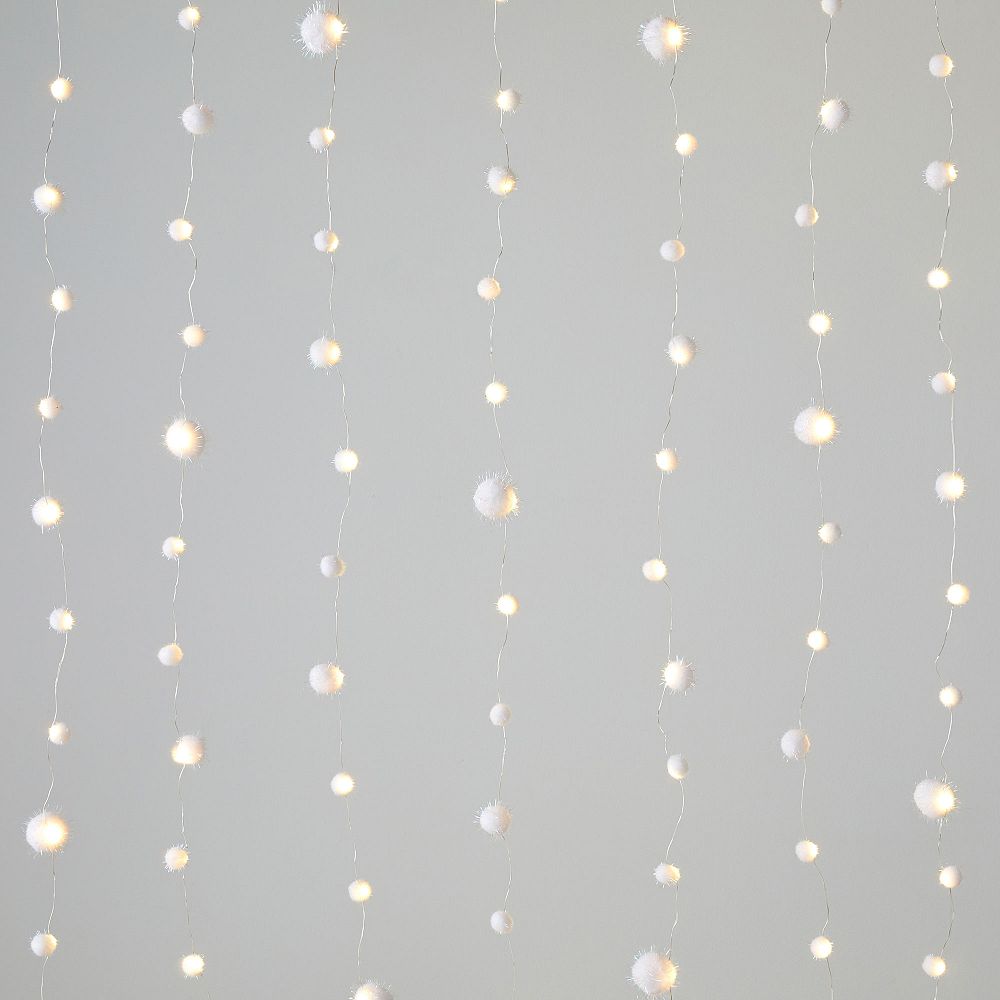 Open Box:   Iridescent Pom-Pom Curtain String Lights