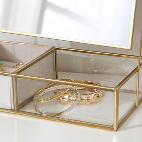 Andi Glass And Gold Vanity Mirror With Storage (10&quot;x10&quot;)